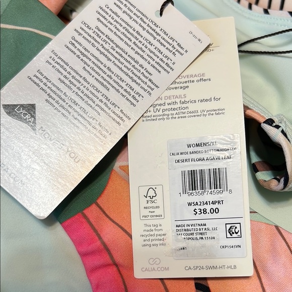 CALIA by Carrie Underwood Green and Pink Geometric Bikini - Picture 8 of 8